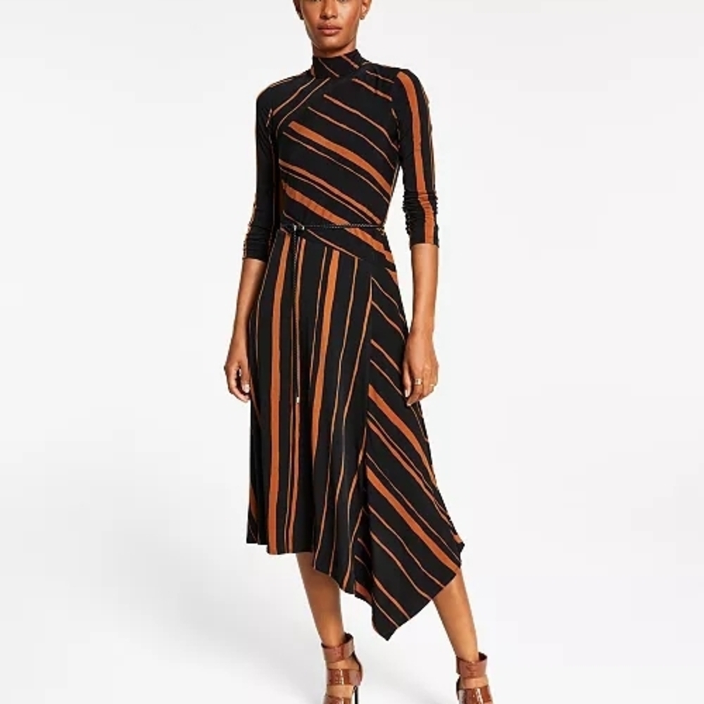 Taylor Black and Orange Asymmetrical Dress